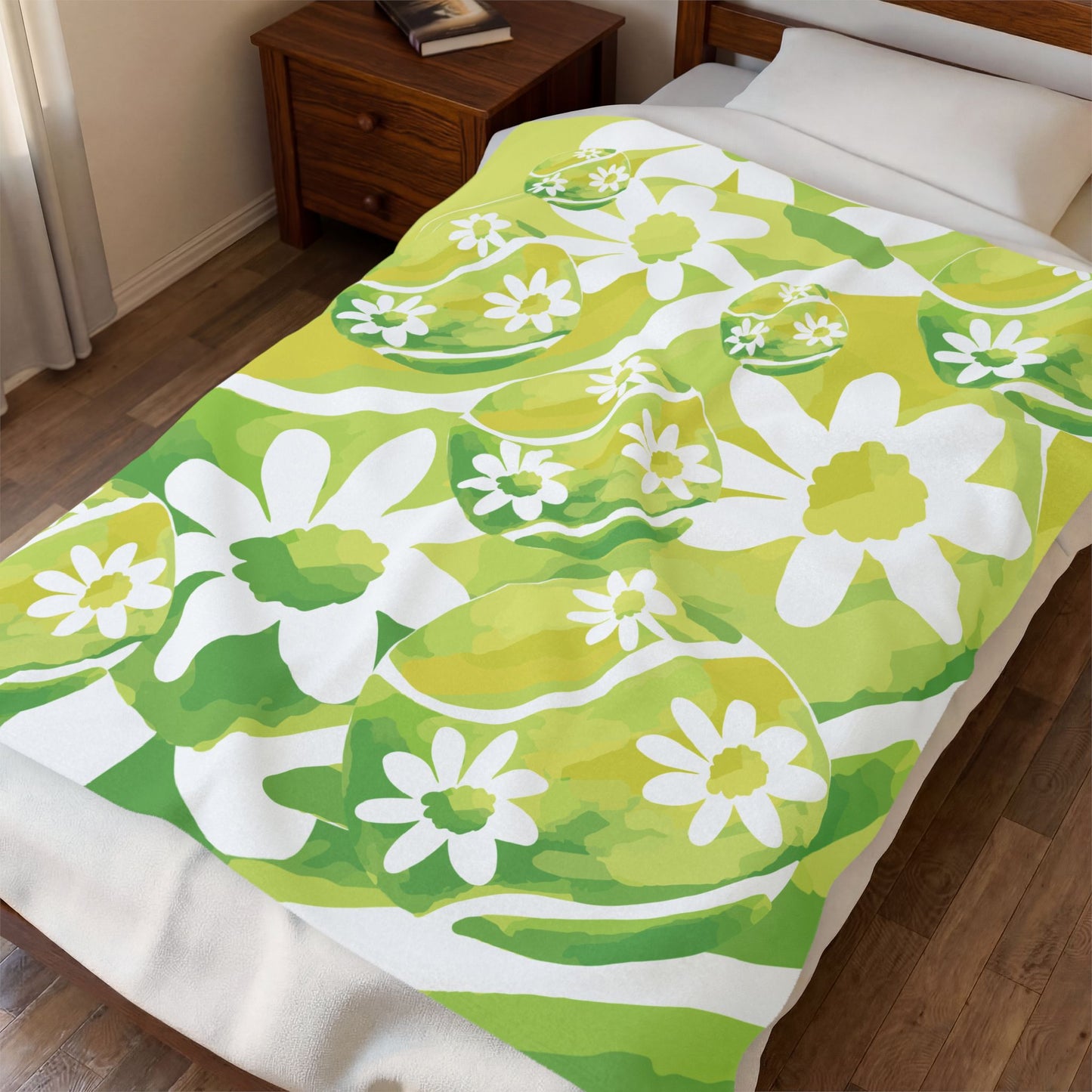 Tennis Ball Daisy Vibrant Floral Velveteen Plush Blanket, Cozy Gift for Home, Spring Decor, Outdoor Picnics, Birthday Present, Tennis gift