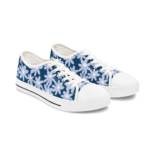 Blue Daisy Floral Women's Low Top Sneakers, Stylish Casual Shoes, Spring Fashion Footwear, Comfortable Everyday Sneakers, Gift for Her