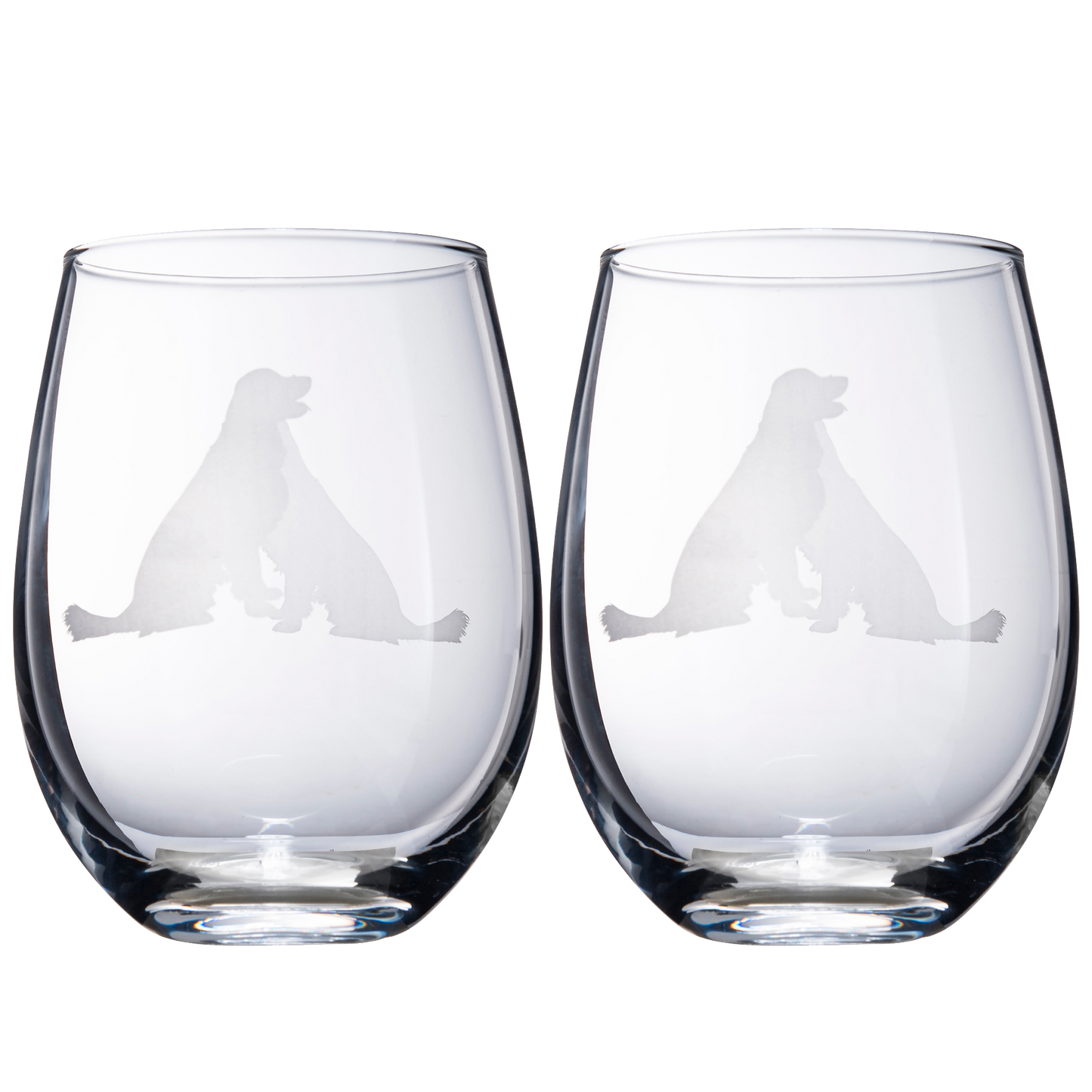 Set of 2 Golden Retriever Dog Stemless Wine Glasses by The Wine Savant - Yellow or Golden Retriever Lover Him & Her - Dogs Silhouette - Glass Gifts Etched Tumblers for Anniversary, Home Bar Gifts-0