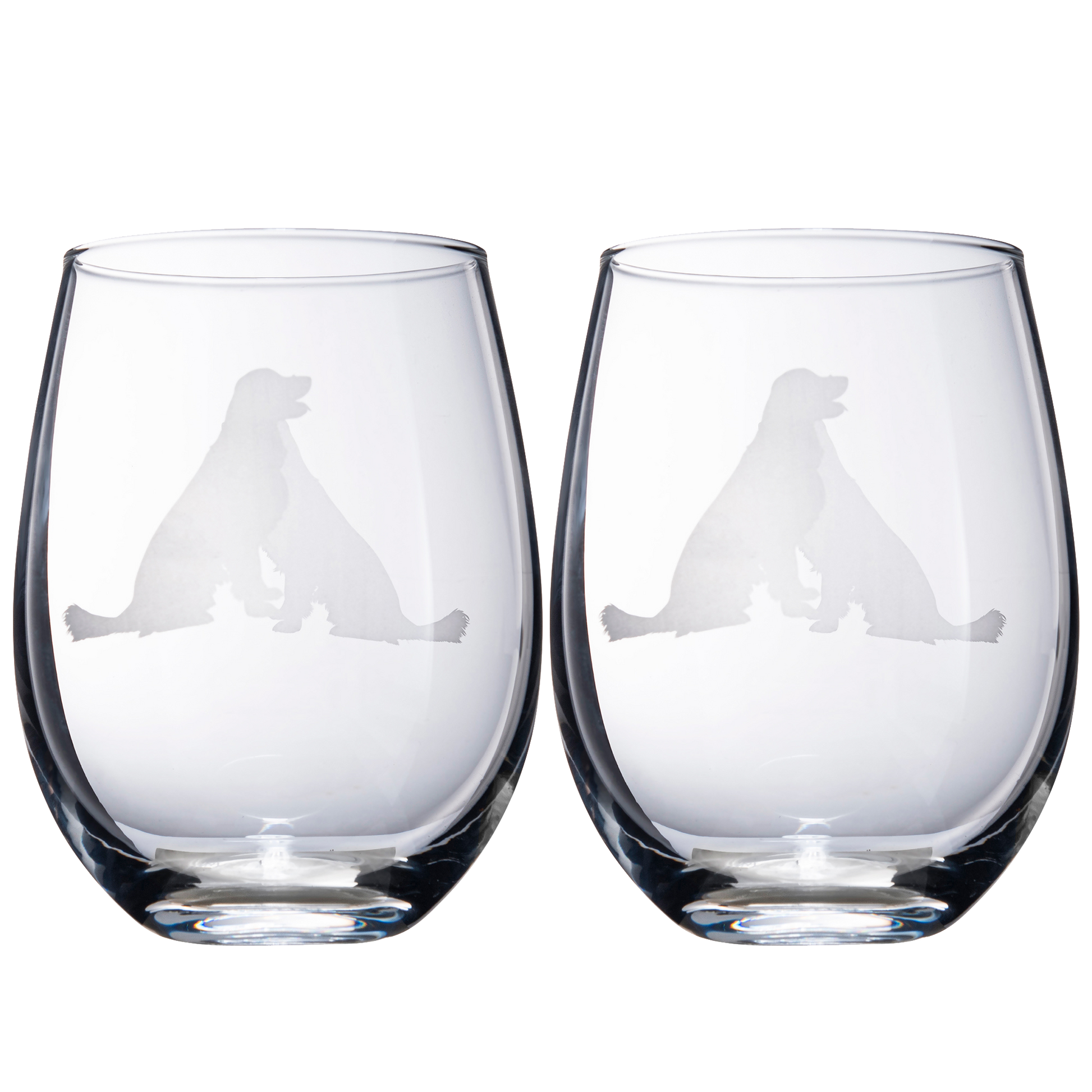 Set of 2 Golden Retriever Dog Stemless Wine Glasses by The Wine Savant - Yellow or Golden Retriever Lover Him & Her - Dogs Silhouette - Glass Gifts Etched Tumblers for Anniversary, Home Bar Gifts-0