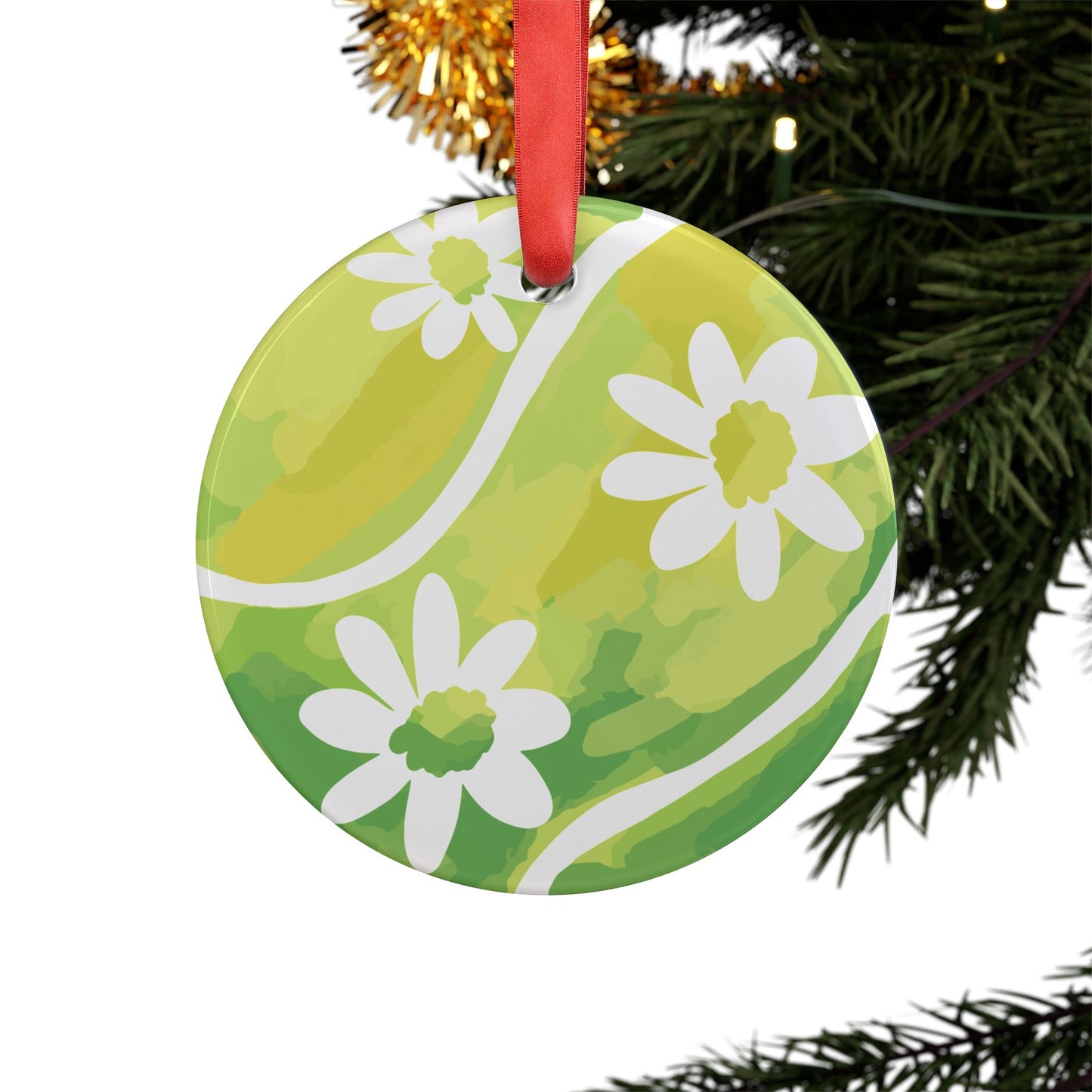 Tennis Daisy Floral  Acrylic Christmas Ornament, Spring Decor, Holiday Gift, Year-Round Decoration, Personalized Memories