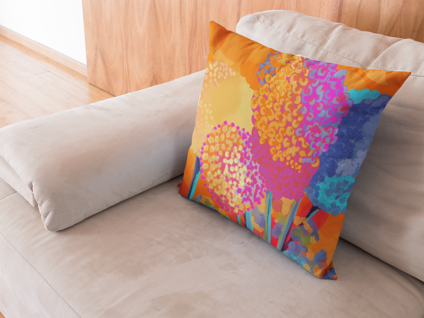 Vibrant Floral Pillowcase for Cozy Spaces with artwork by Ally Hunt, Retro vibe, Boho, Whimsical