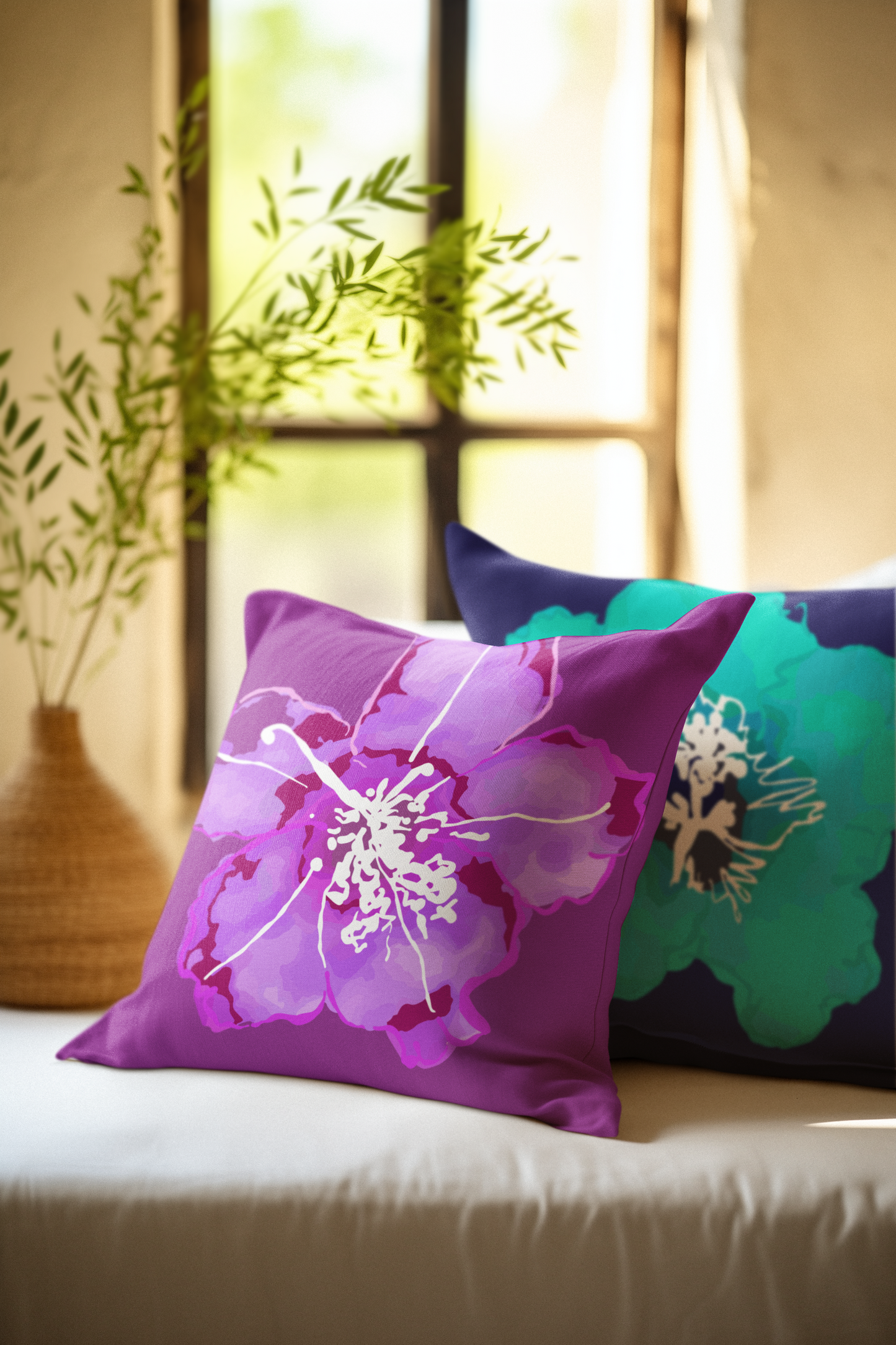 Azalea Bloom Purple Floral Pillowcase, Floral Home Decor, Modern Accent Pillow, Gift for Her, Boho Style Cushion Cover