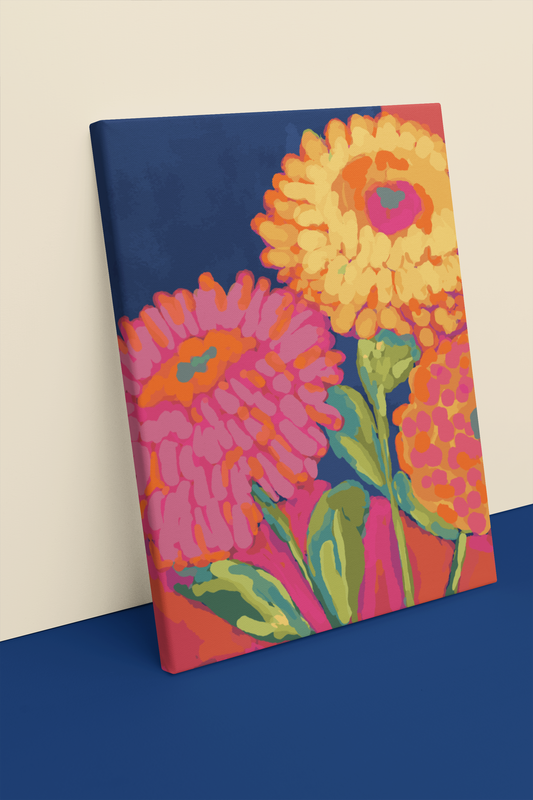 "Belles Fleurs" Colorful Floral Canvas Art Print, Vibrant Wall Decor, Flower Artwork, Home Decor, Gift for Garden Lovers, Bright Room Accent