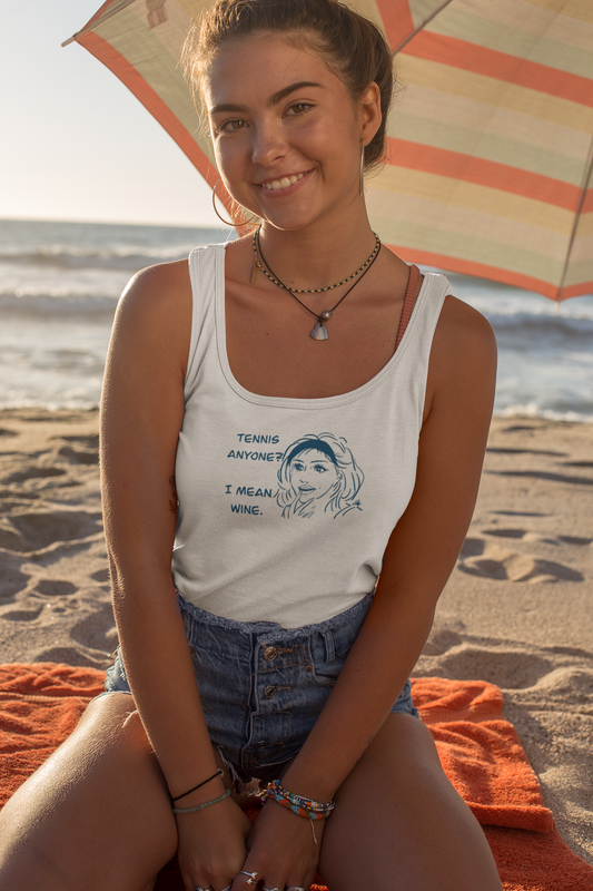 TENNIS ANYONE?  I MEAN WINE.: Tennis and Wine Tank Top - Cute Summer Tee for Wine Lovers, Sports Enthusiasts, Perfect for Gifts, BBQs, Parties