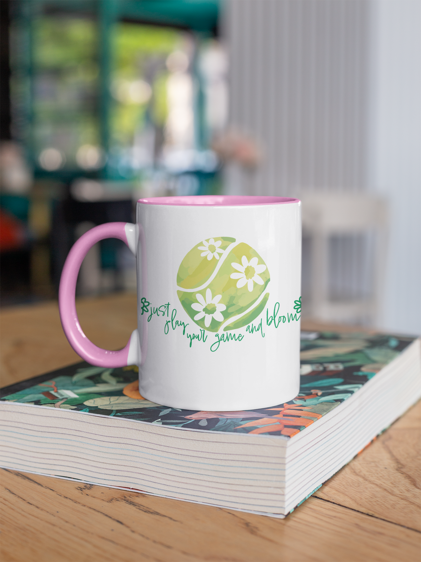 Tennis-Inspired Coffee Mug, Play Your Game and Bloom, Sports Gift, Tennis Lover's Mug, Floral Design Coffee Cup