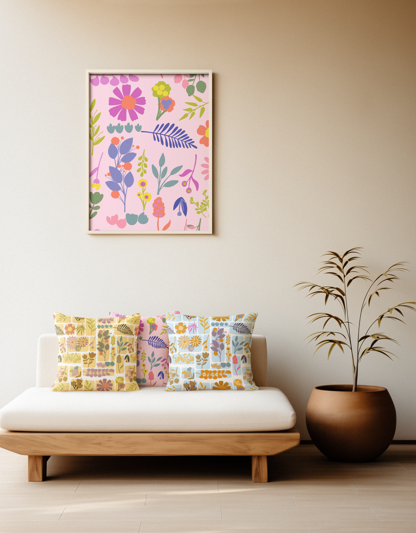 Floral Square Pillow, Cozy Decorative Cushion , Boho Home Decor, Gift for Her, Plant Lover's Room Accent