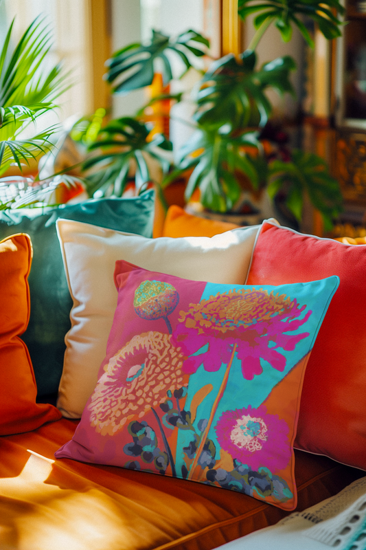 Stunning Vibrant Floral Pillow, Colorful Home Decor, Bohemian Accent Pillow, Gift for Her, Summer Vibes, Couch Cushion Cover