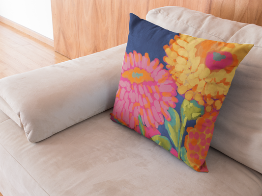 Vibrant Faux Suede Square Pillow, Colorful Cushion for Home Decor, Floral Pillow, Throw Pillow, Gift for Home, Accent Pillow featuring original artwork, Belles Fleurs" by Ally Hunt.