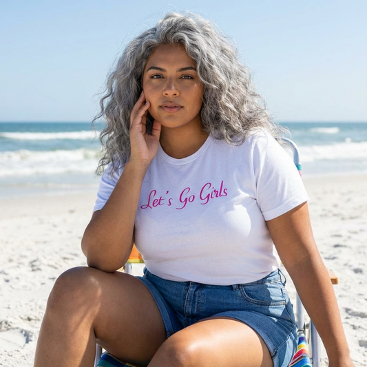 Let’s Go Girls Women’s Cotton Tee — Feminine Script Motivational Shirt for Girls’ Nights & Gifts