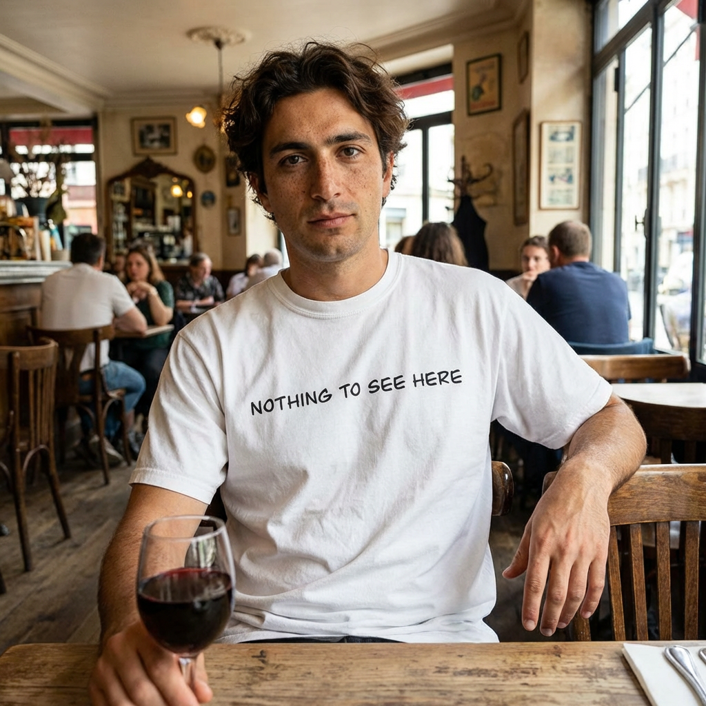 Nothing To See Here T-Shirt — Minimal Pink Text Graphic Tee