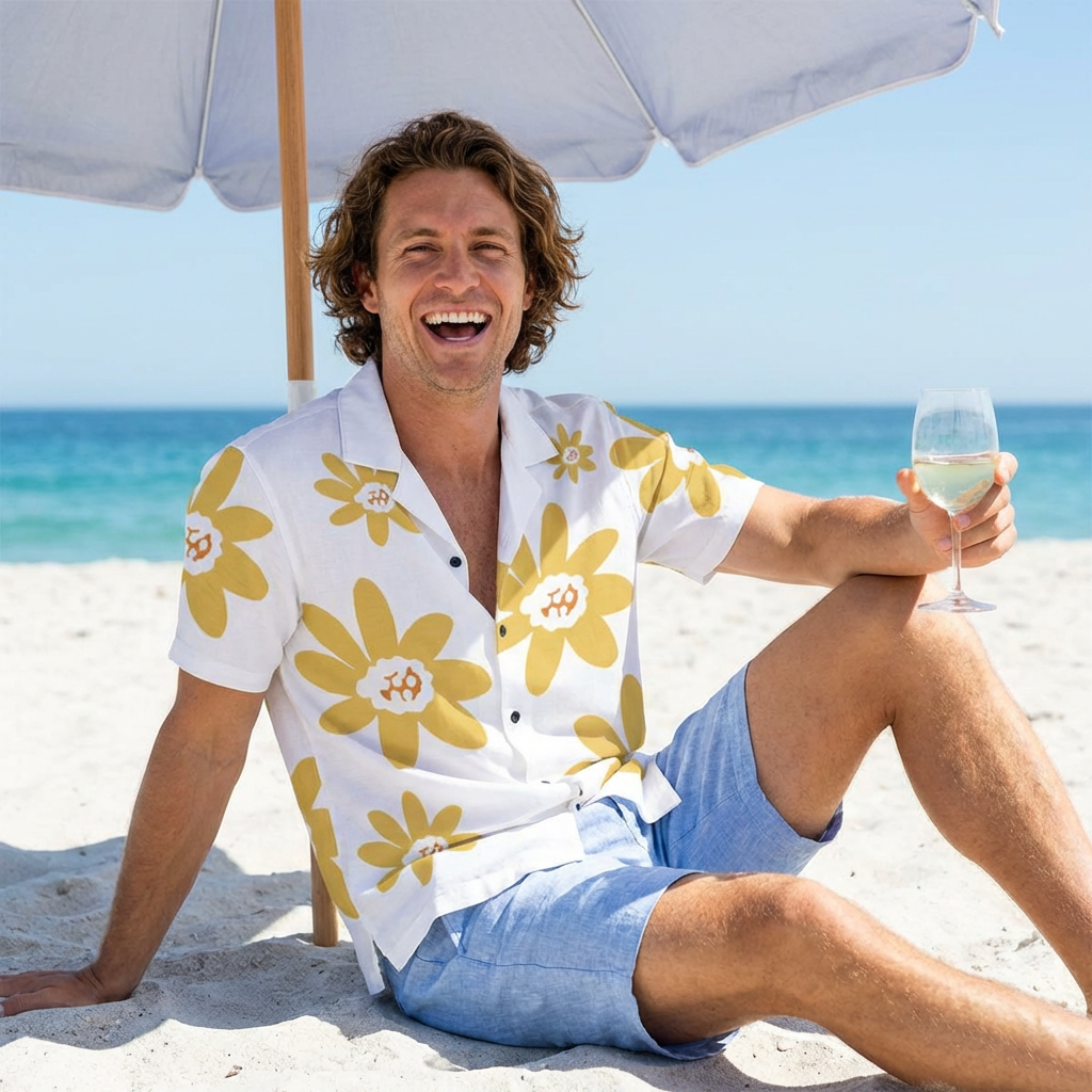 Big Yellow Daisy Hawaiian Shirt — Tropical Floral Beach Camp Shirt