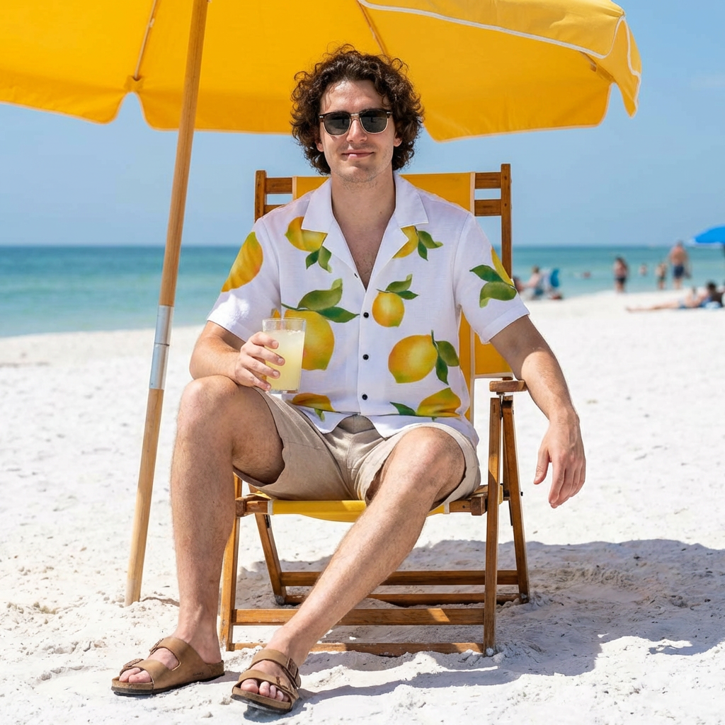 Sunny Lemon Hawaiian Camp Shirt — Tropical Button-Down for Summer Vacation