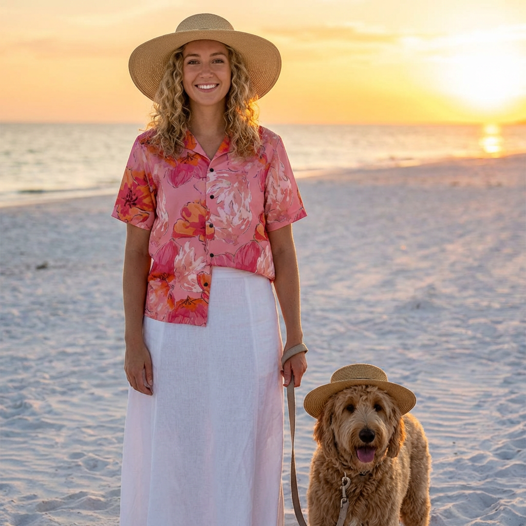 Pink Floral Hawaiian Camp Shirt — Women or Men's Tropical Vacation Button-Up