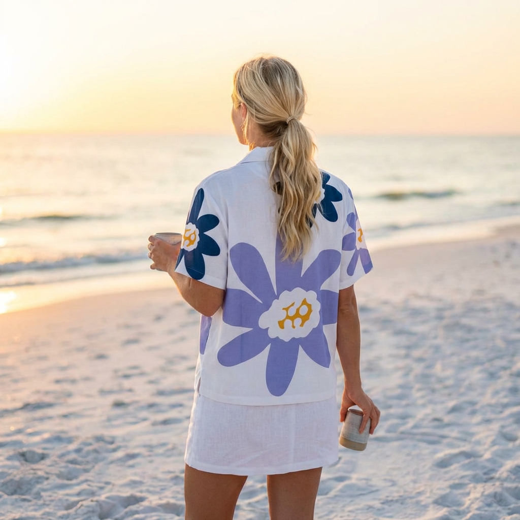 Men's or Woman's Blue Daisy Floral Hawaiian Shirt, Tropical Vacation Wear, Beach Party Attire, Summer Chill Outfit, Luau Celebration Shirt