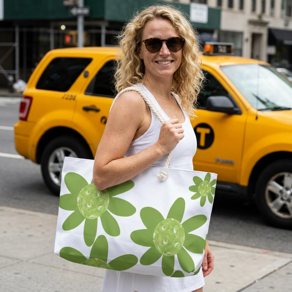 Daisy Pickleball Floral Green Weekender Bag, Travel Tote, Gym Duffle, Beach Bag, Weekend Getaway Essentials, Spring Floral Design