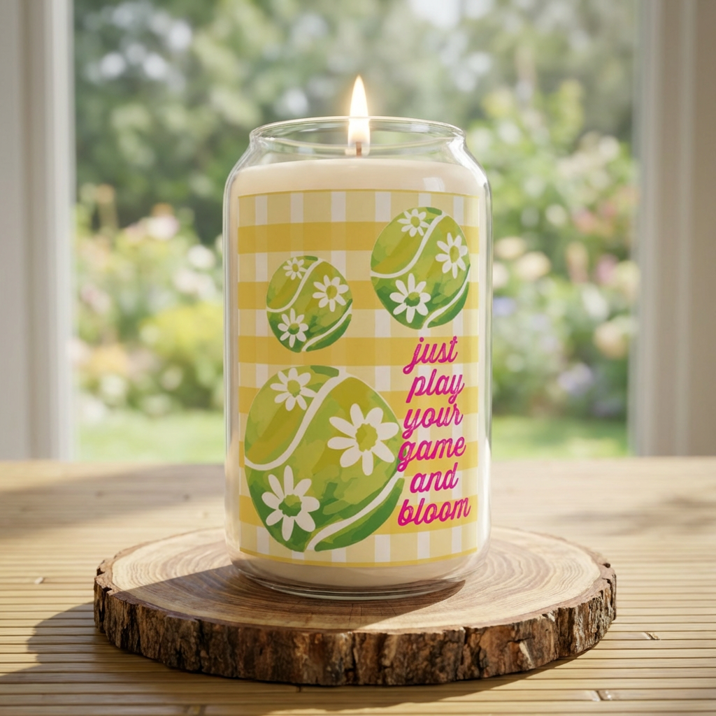 Soy Candle — "Just Play Your Game and Bloom" Floral Tennis Gift