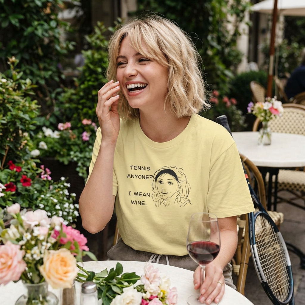 Tennis Anyone? I Mean Wine. Boxy Tee — Casual Women's Graphic Shirt