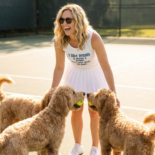 "I like tennis & maybe 3 people. But I love dogs. All Dogs" Dog-Loving Tennis Unisex Tank Top, Casual Summer Wear, Gift for Dog Owners, Funny Summer Tank, Pet Lover Apparel