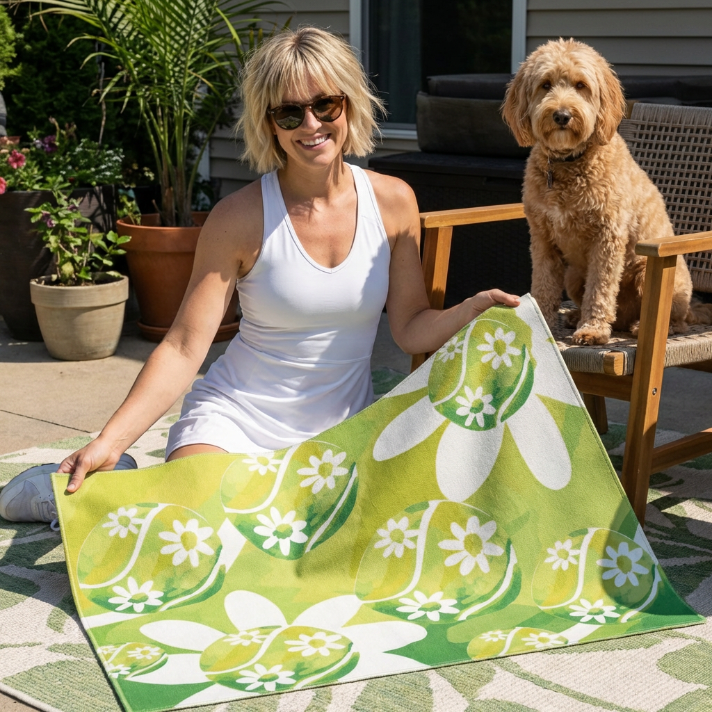 Tennis Daisy Flower Pattern Outdoor Rug - Brighten Your Patio, Garden, or Entryway, Bohemian Decor, Easter Gift, Spring Vibes, Cozy Outdoor Living