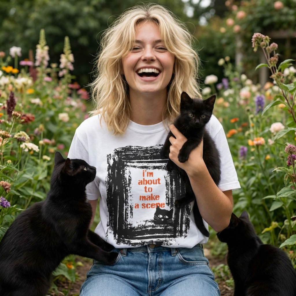 I'm About to Make a Scene...Artistic black Cat T-Shirt, Unisex Graphic Tee, Gift for Cat Lovers, Casual Wear, Cute Cat Design Shirt, Halloween Shirt