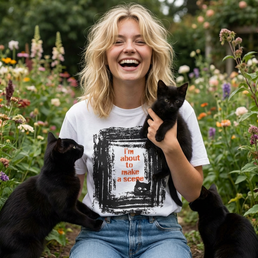 I'm About to Make a Scene...Artistic black Cat T-Shirt, Unisex Graphic Tee, Gift for Cat Lovers, Casual Wear, Cute Cat Design Shirt, Halloween Shirt