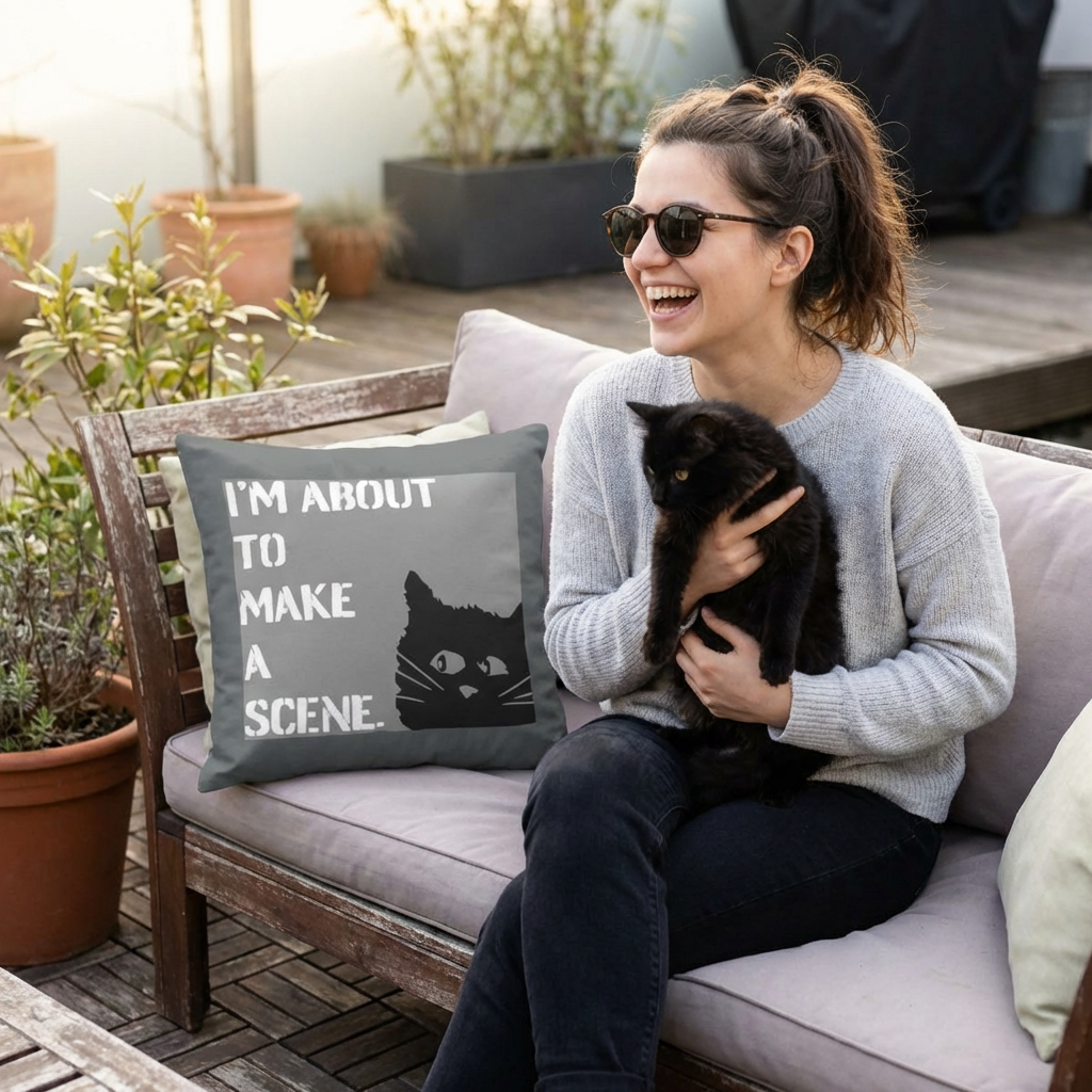 Whimsical Cat Pillowcase: "I'm about to make a scene" #FunnyHomeDecor, Cat Lovers Gift, Quirky Housewarming, Cozy Living Room Accent, Fun Bedroom Decor, Playful Gift