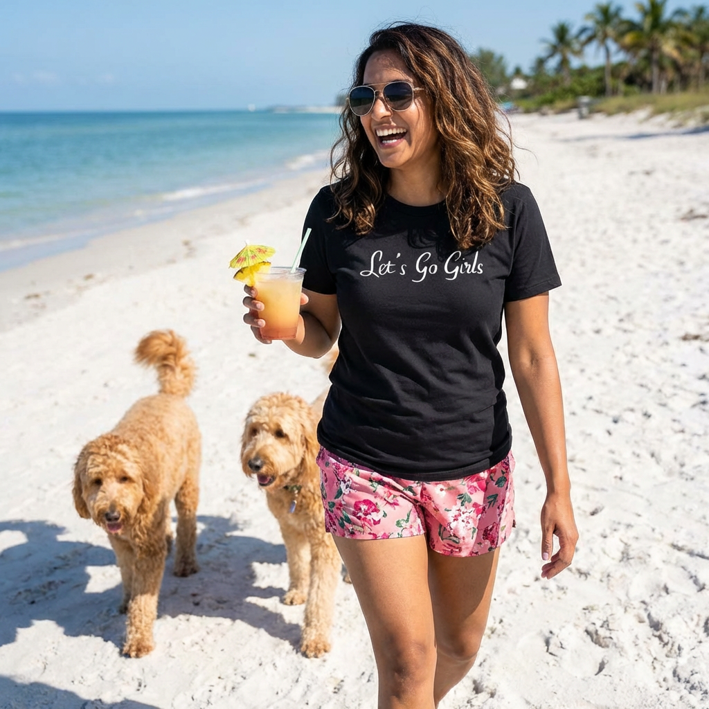 Let’s Go Girls Women’s Cotton Tee — Feminine Script Motivational Shirt for Girls’ Nights & Gifts