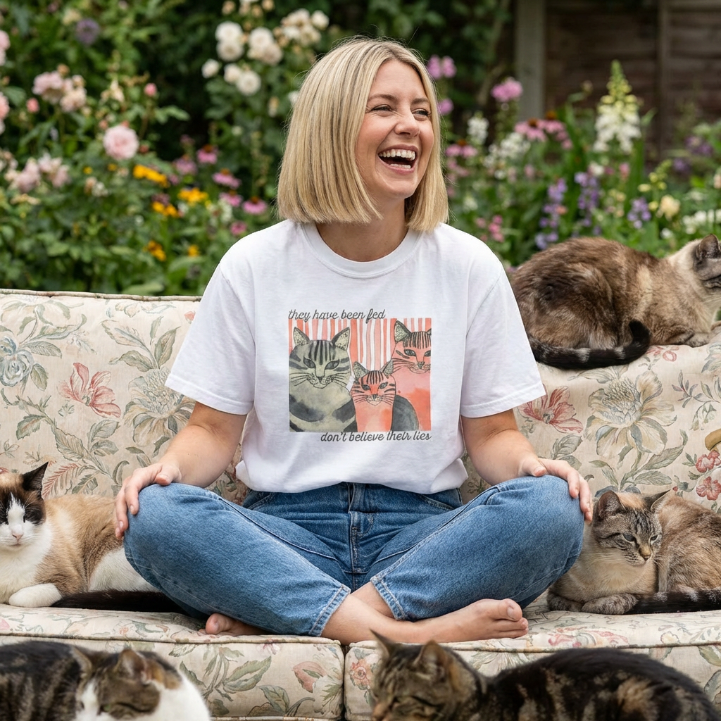 Cat Friends Graphic T-Shirt — "Don't Believe Their Eyes" Vintage Kittens Tee