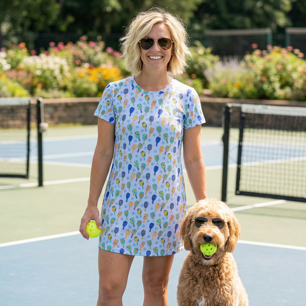 Fun, Pastel Colored Pickeball Print Dress