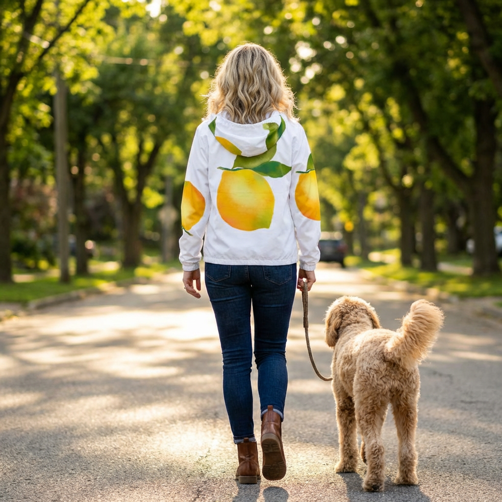 Citrus Print Windbreaker Jacket - Fresh Lemon Rain Coat, Spring Fashion, Outdoor Jacket, Gift for Her, Casual Jacket