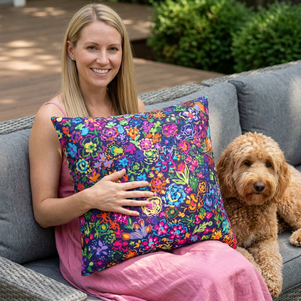 Colorful Wildflower Floral Throw Pillowcase Boho Design featuring artwork by Ally Hunt