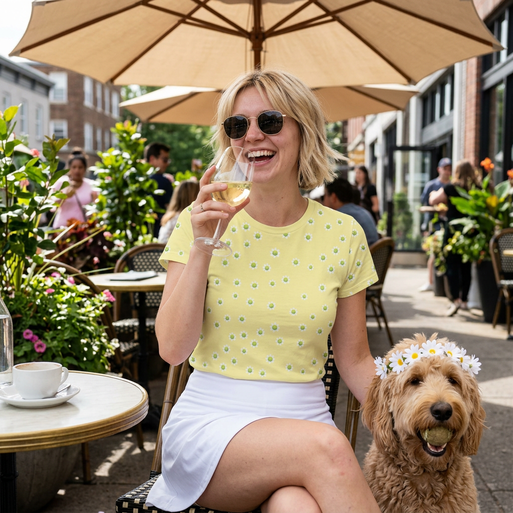 Daisy Tennis Ball Dainty Print Women's Tee — Pastel Yellow Floral Short Sleeve Shirt