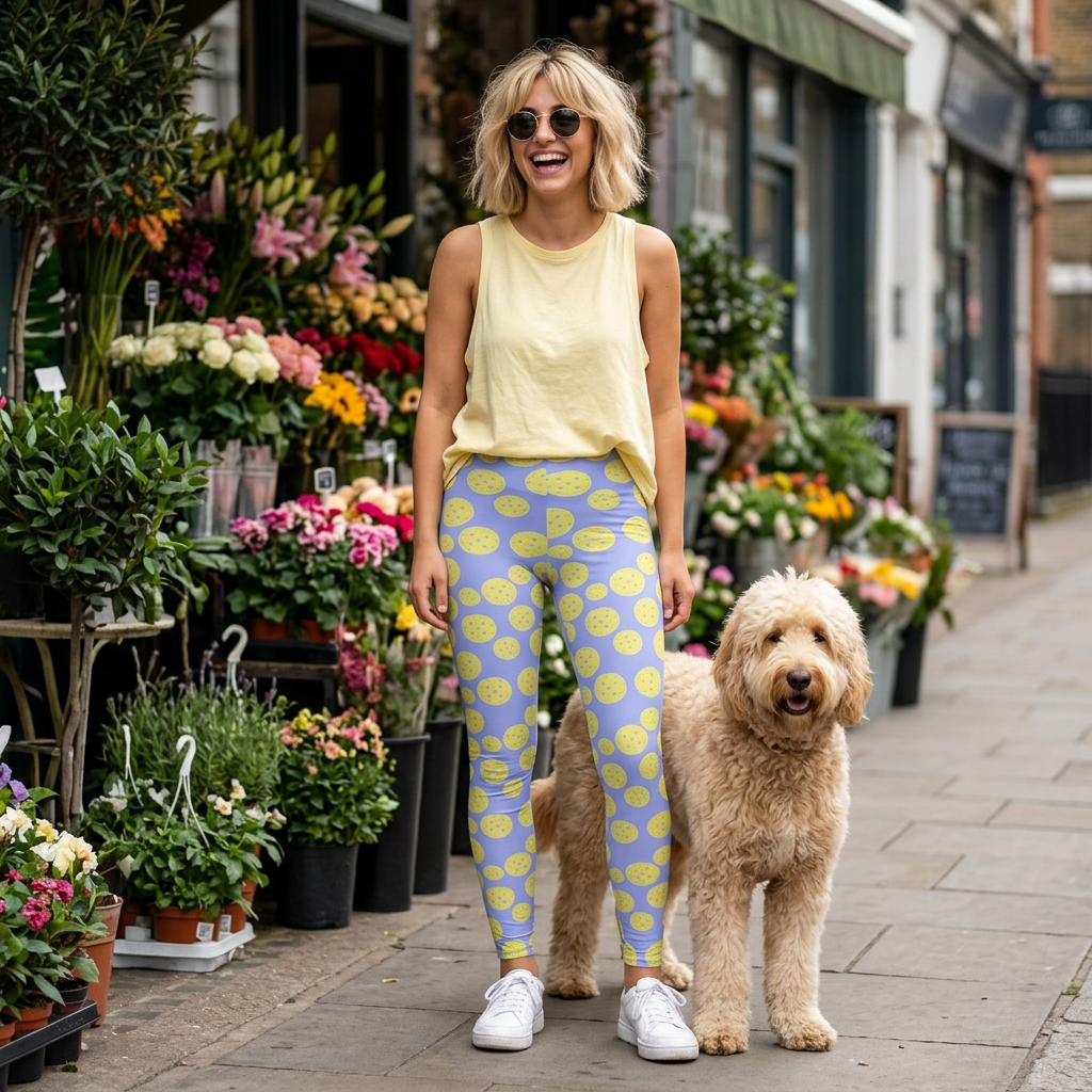 Yellow Pickleball Polka Dot Leggings — Women's Casual AOP Leggings