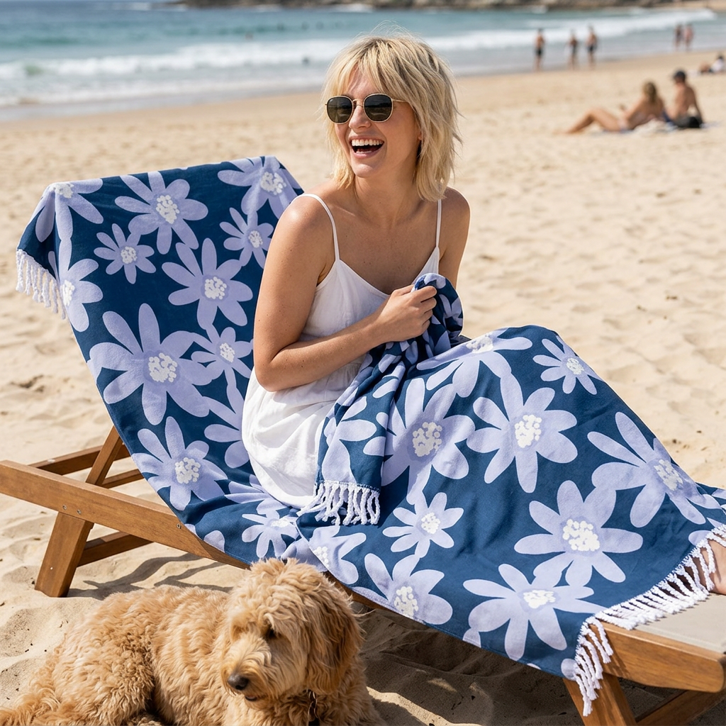 Boho Beach Towel – Daisy Floral Design for Summer Vibes, Perfect for Beach Days, Pool Parties, Picnics, Spa Days, and Yoga