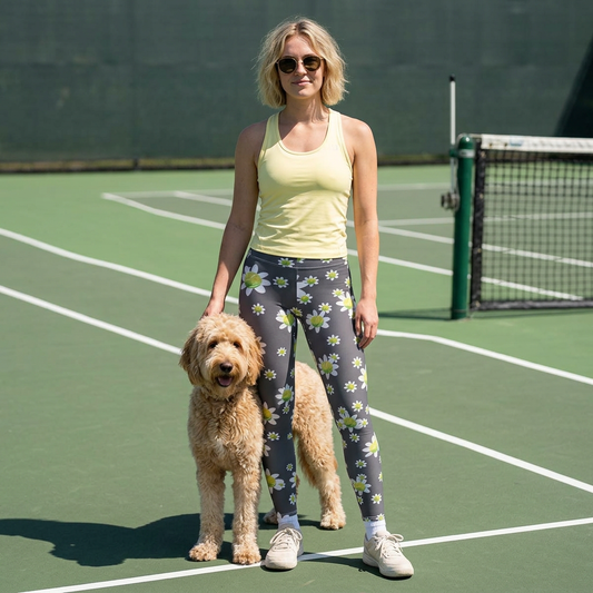 Daisy Meadow Women's Leggings — Gray Floral All-Over Print