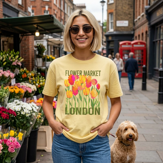 London Flower Market T-Shirt | Garment-Dyed Unisex Tee | Spring Fashion, Gift for Garden Lovers, Fashion Statement, Summer Style