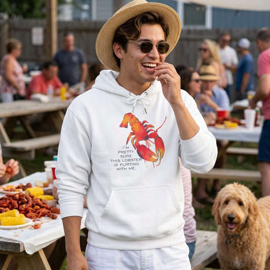 IS THIS LOBSTER FLIRTING WITH ME? Lobster Love Hoodie - Fun Unisex Lightweight Hooded Sweatshirt for Seafood Lovers, Casual Wear, Summer Vibes, Beach Outings, Gift Idea