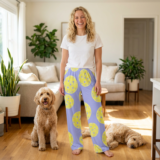 Pickleball Pajama Pants — Women's Cozy Lavender & Yellow Sleep Lounge Pants