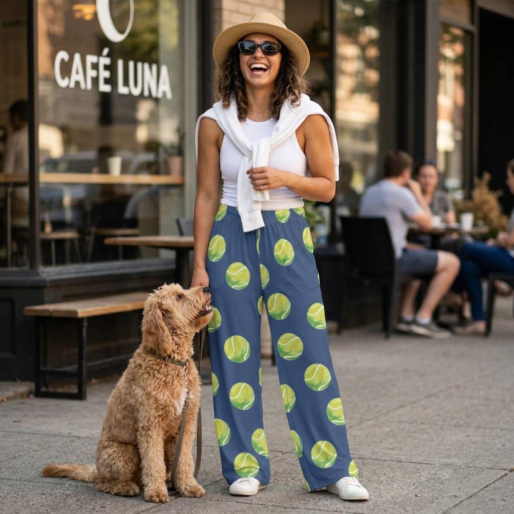 Tennis Ball Pajama Pants — Women's Lounge Wear with Playful Sports Print
