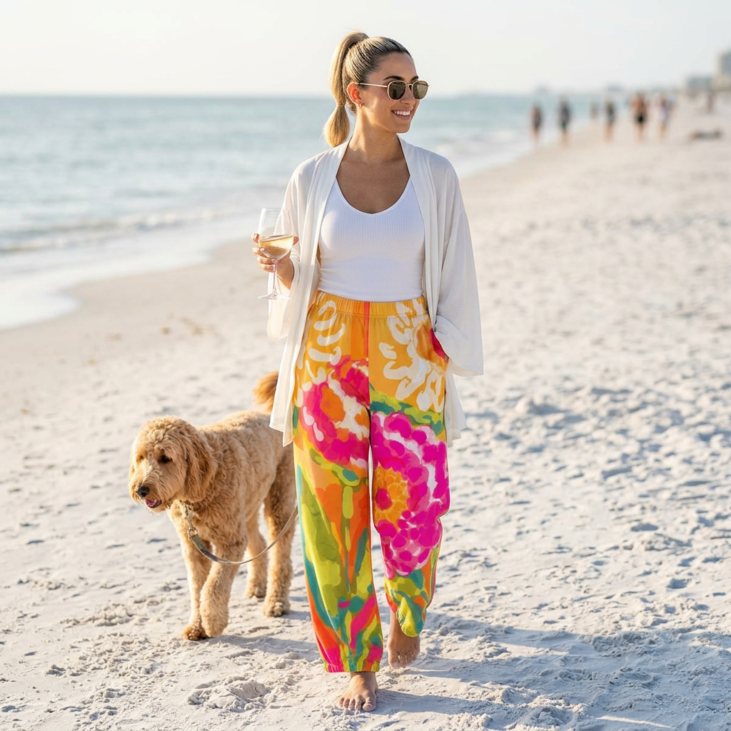 Floral Lounge Pajama Pants — Vibrant Watercolor Floral Print