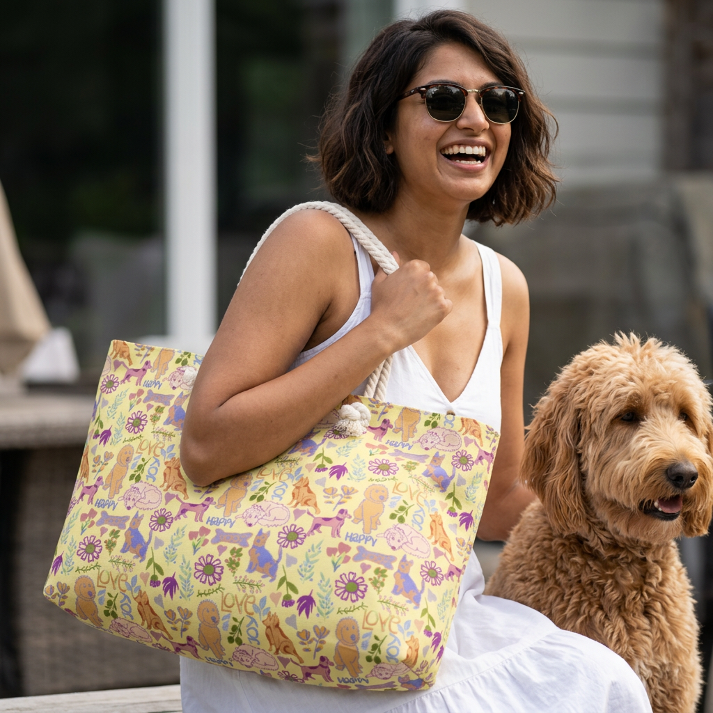 Golden Floral Dog and Puppy Weekender Bag — Cute Dog Print Travel Tote
