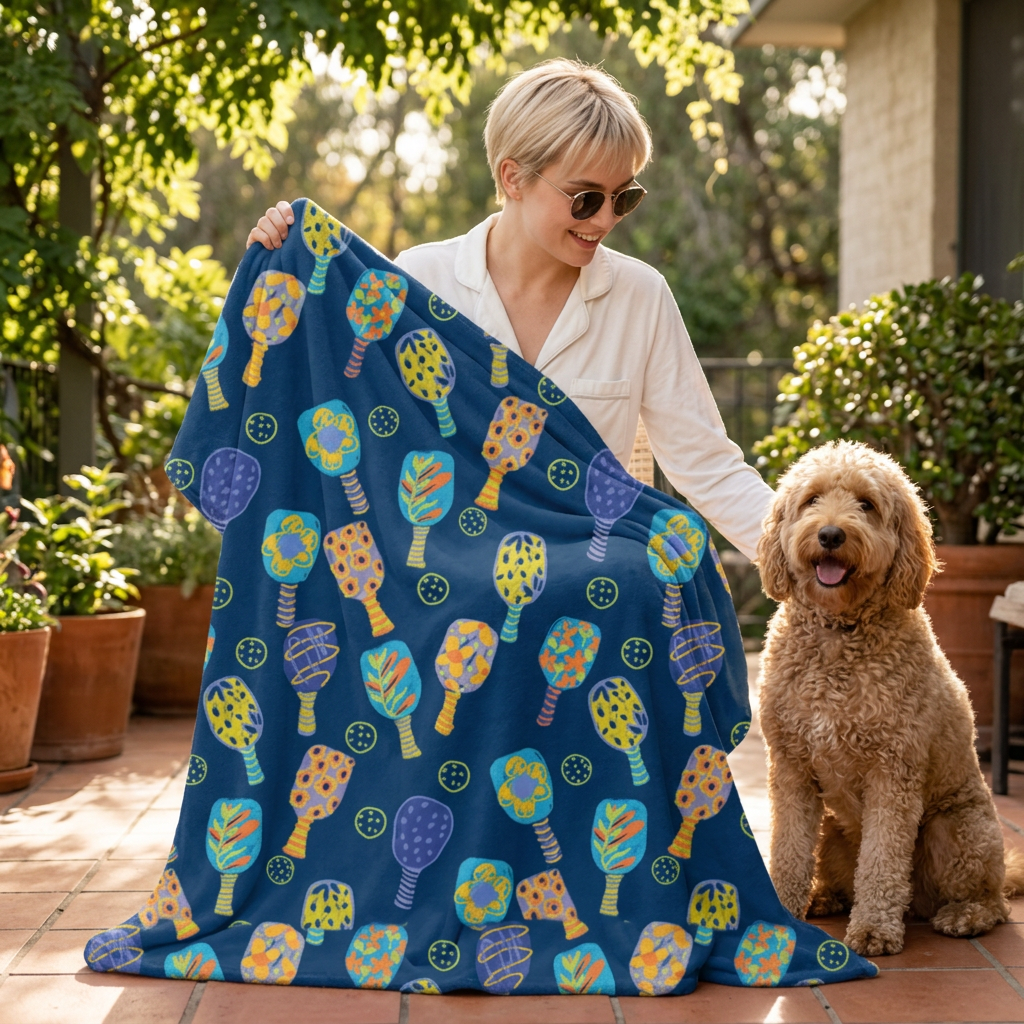 Velveteen Microfiber Blanket — Colorful Paddleball Pattern Cozy Throw