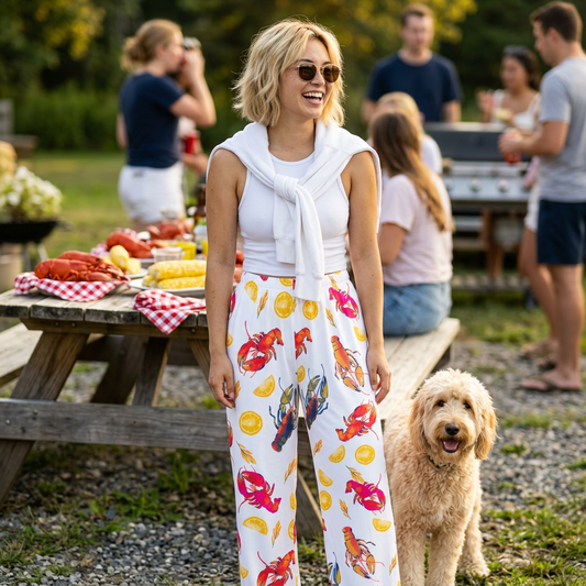 Lobster & Lemon Pattern Women's Lounge Pants — Colorful Coastal Sleepwear