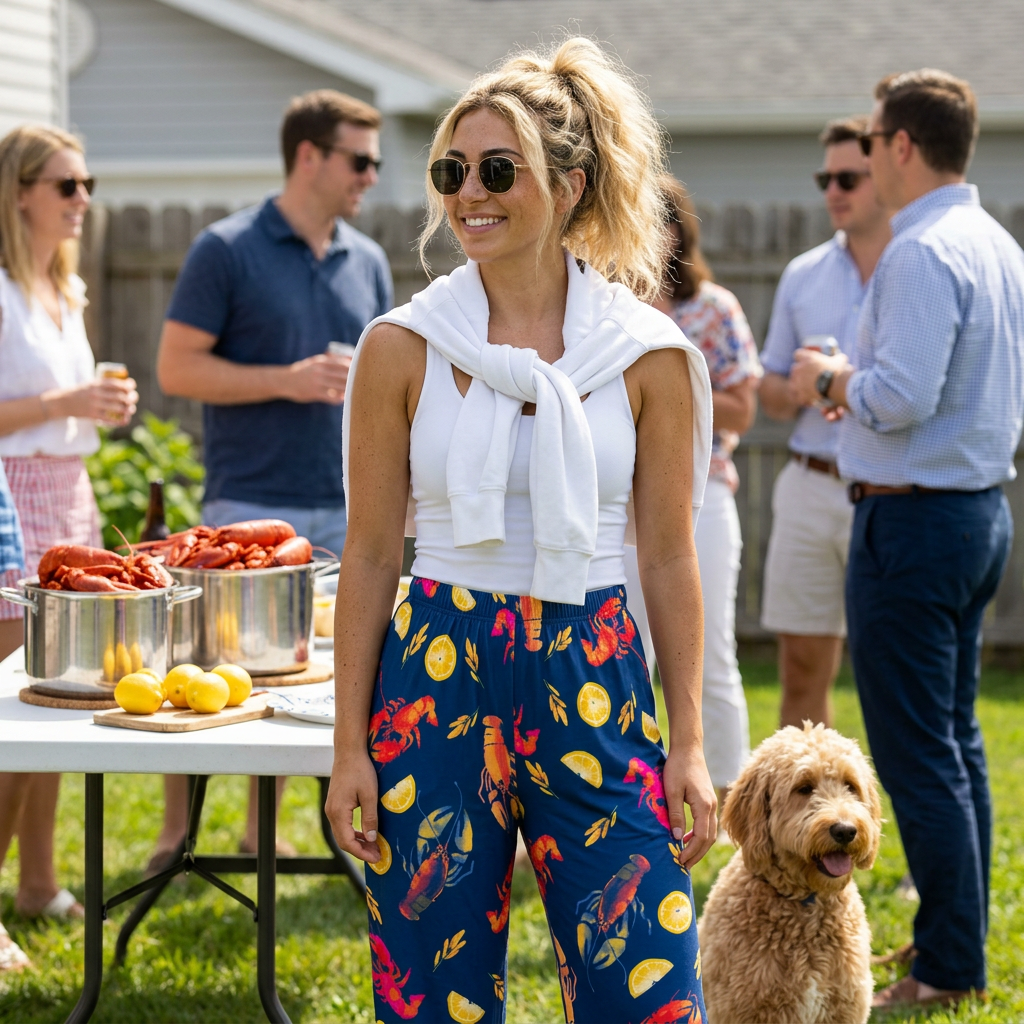 Lobster & Lemon Lounge Pants — Women's Relaxed Pajama Trousers