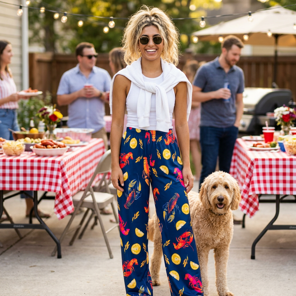 Lobster & Lemon Lounge Pants — Women's Relaxed Pajama Trousers