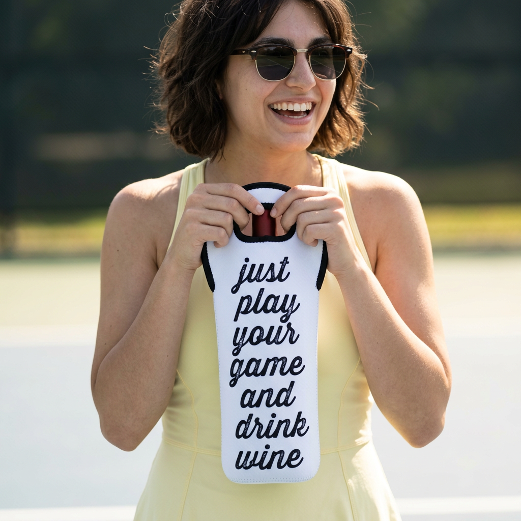 Wine Tote - "Just Play Your Game and Drink Wine" Neoprene Bottle Carrier