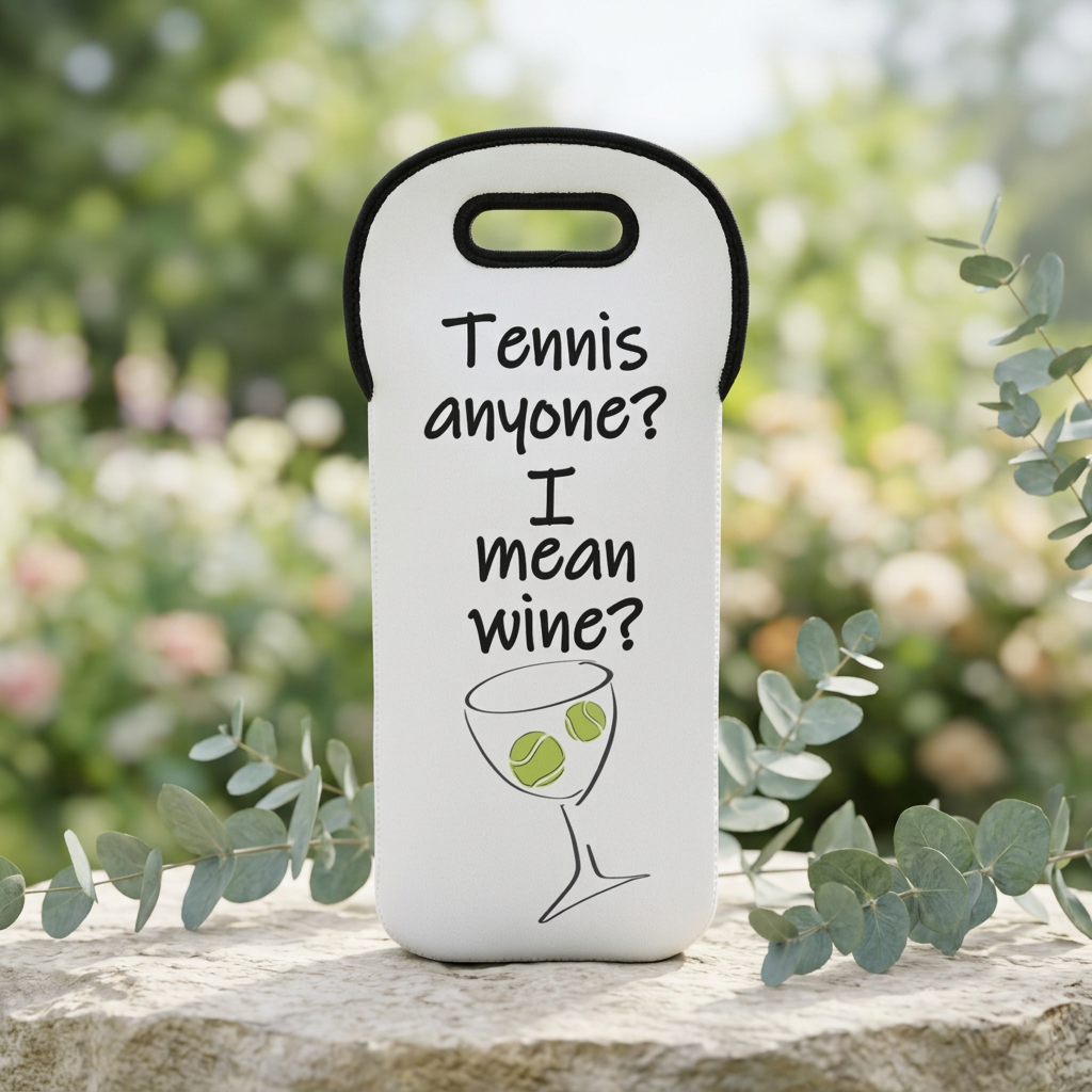 Wine Tote — "Tennis anyone? I mean wine?" Funny Wine Bottle Carrier