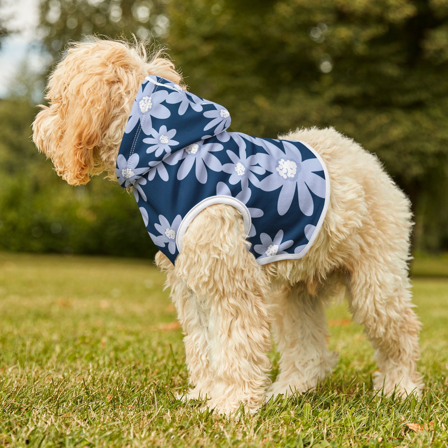 Floral Blue Daisy Print Pet Hoodie, Cozy Dog Sweater, Cute Puppy Apparel, Stylish Cat Clothes, Pet Gift for Dog Lovers, Spring Outfit for Pets