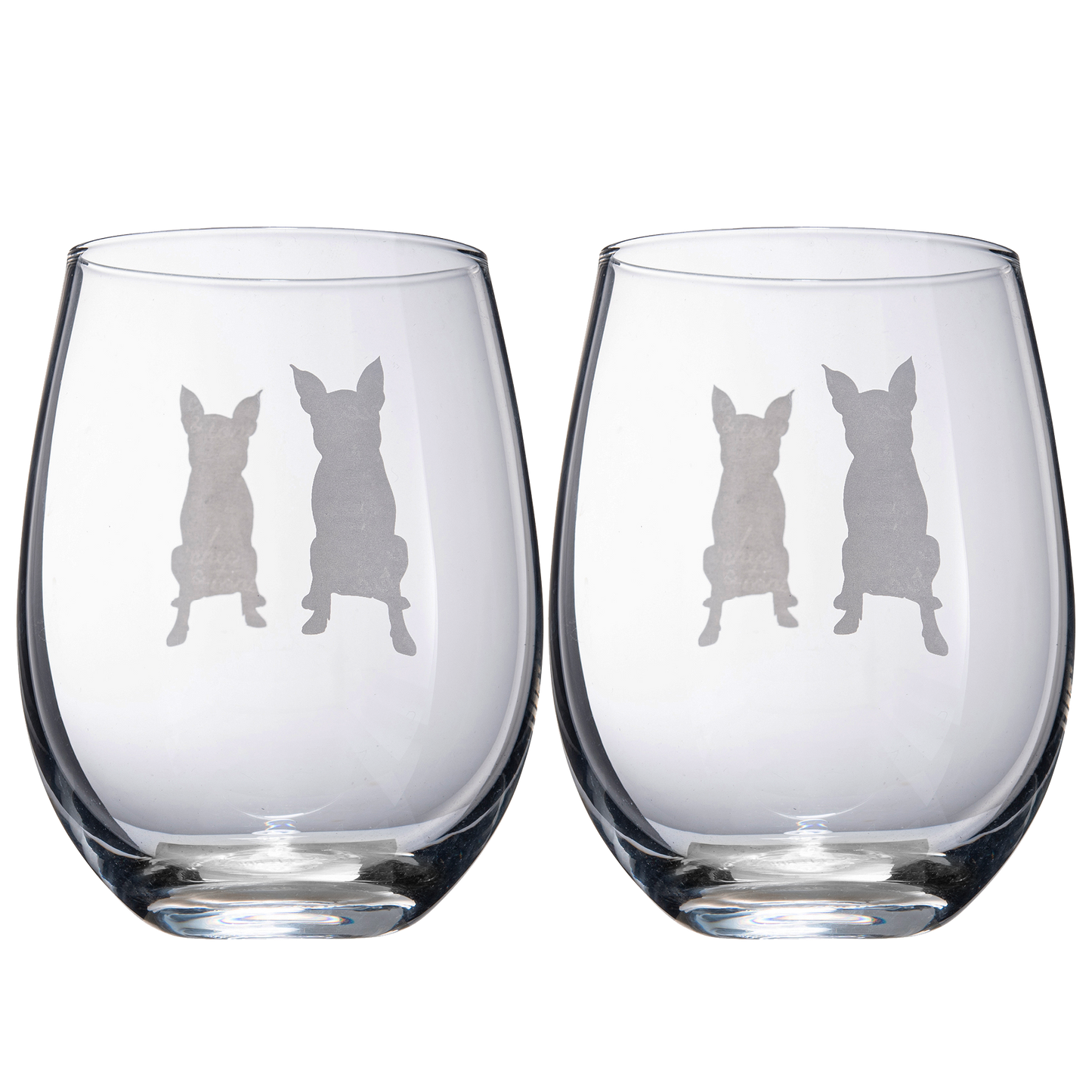 Set of 2 Boston Terrier Dog Stemless Wine Glasses - Boxwood, Boston Bull Terrier, American Gentleman Lover - for Him & Her - Dogs Silhouette - Etched Tumblers for Anniversary, Wedding, Gifts (18 OZ)-0